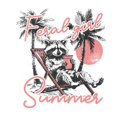 Feral Girl Summer Raccoon Glass Cup, Mug & Tumbler with Lid and Straw