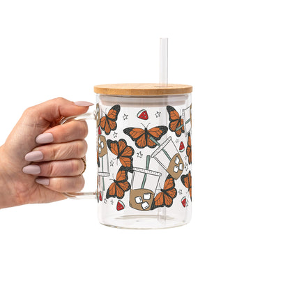 Spring Butterfly Aesthetic Glass Cup, Mug & Tumbler with Lid and Straw