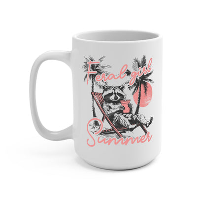 Feral Girl Summer Raccoon Glass Cup, Mug & Tumbler with Lid and Straw