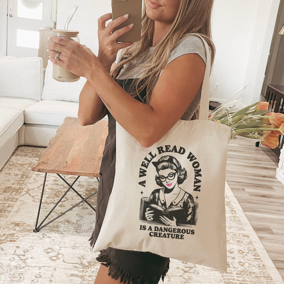 A Well Read Woman Is a Dangerous Creature Canvas Tote Bag - Starry Skies Austin