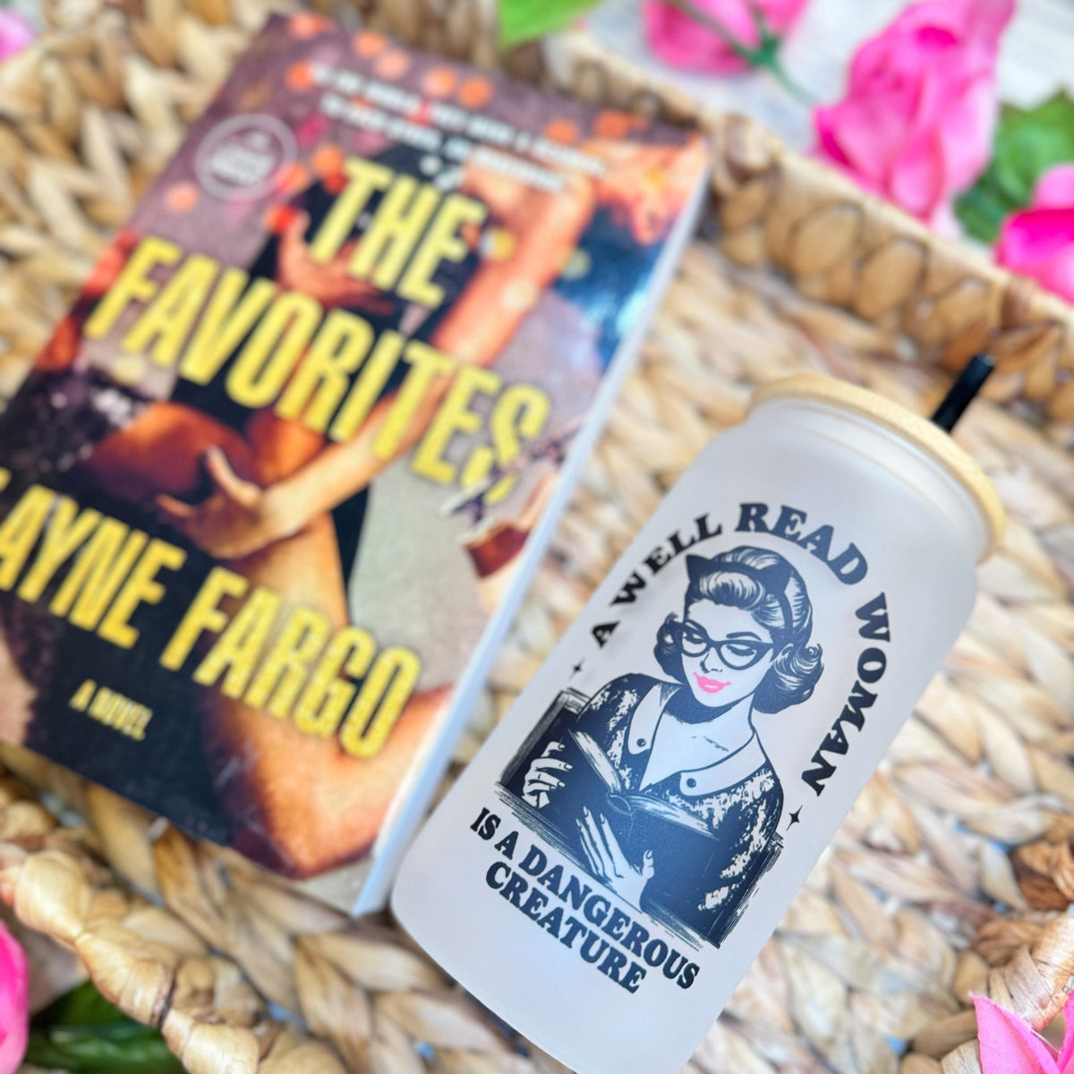A Well Read Woman Is a Dangerous Creature Frosted Glass Cup with Bamboo Lid & Straw - Starry Skies Austin