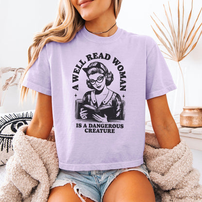 A Well Read Woman Is a Dangerous Creature Heavyweight Cropped Boxy Shirt - Starry Skies Austin