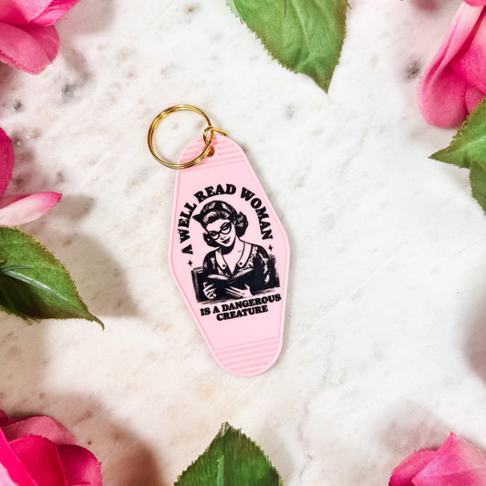 A Well Read Woman Is A Dangerous Creature Motel Keychain - Starry Skies Austin