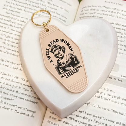 A Well Read Woman Is A Dangerous Creature Motel Keychain - Starry Skies Austin