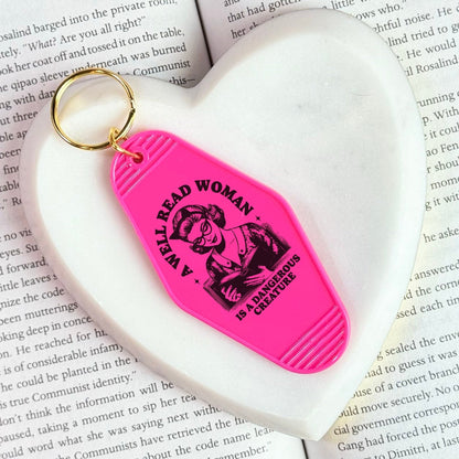 A Well Read Woman Is A Dangerous Creature Motel Keychain - Starry Skies Austin