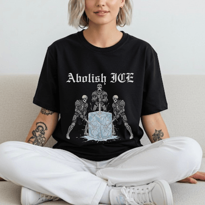 Abolish ICE Skeleton Knight Adult Graphic Tee - Starry Skies Austin