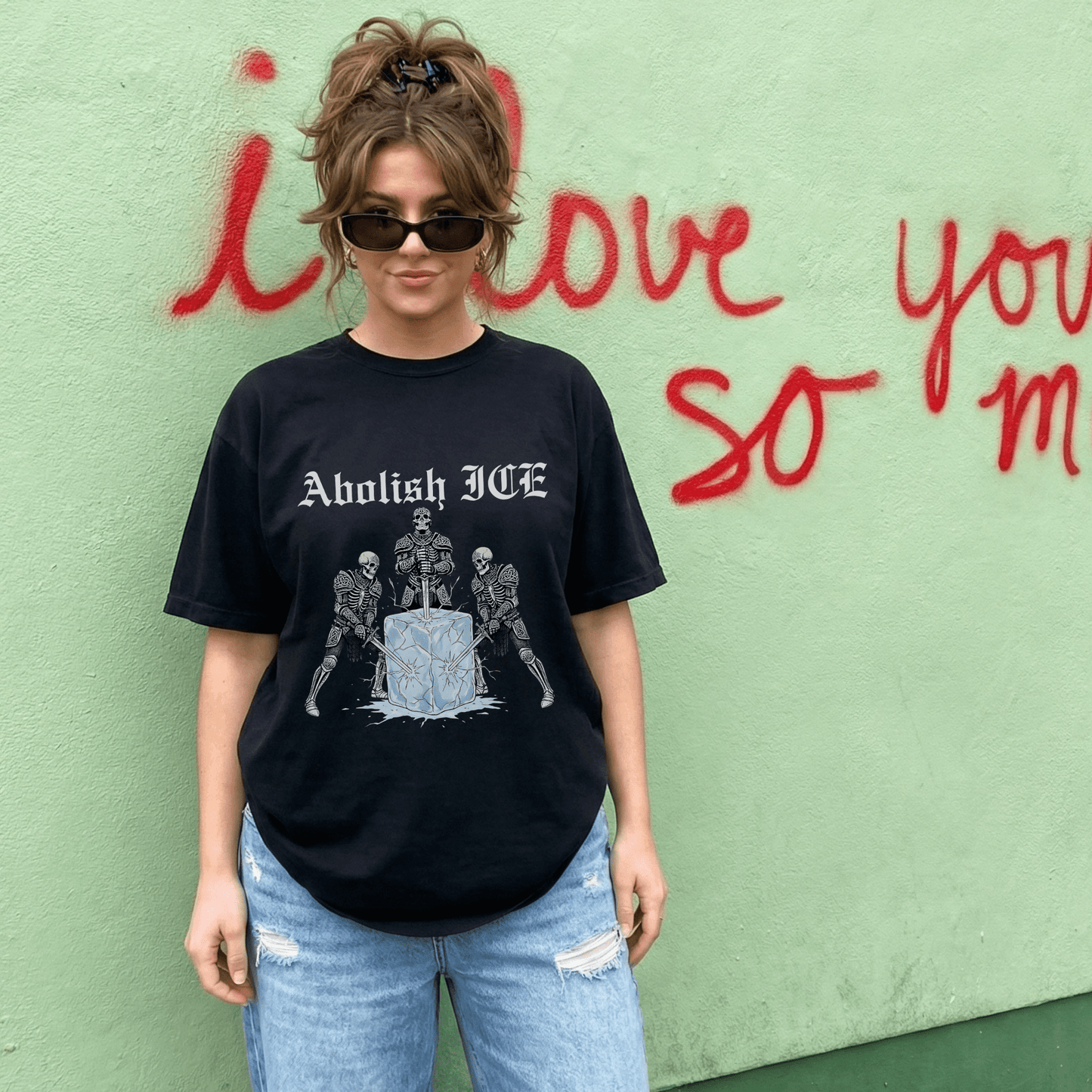 Abolish ICE Skeleton Knight Adult Graphic Tee - Starry Skies Austin