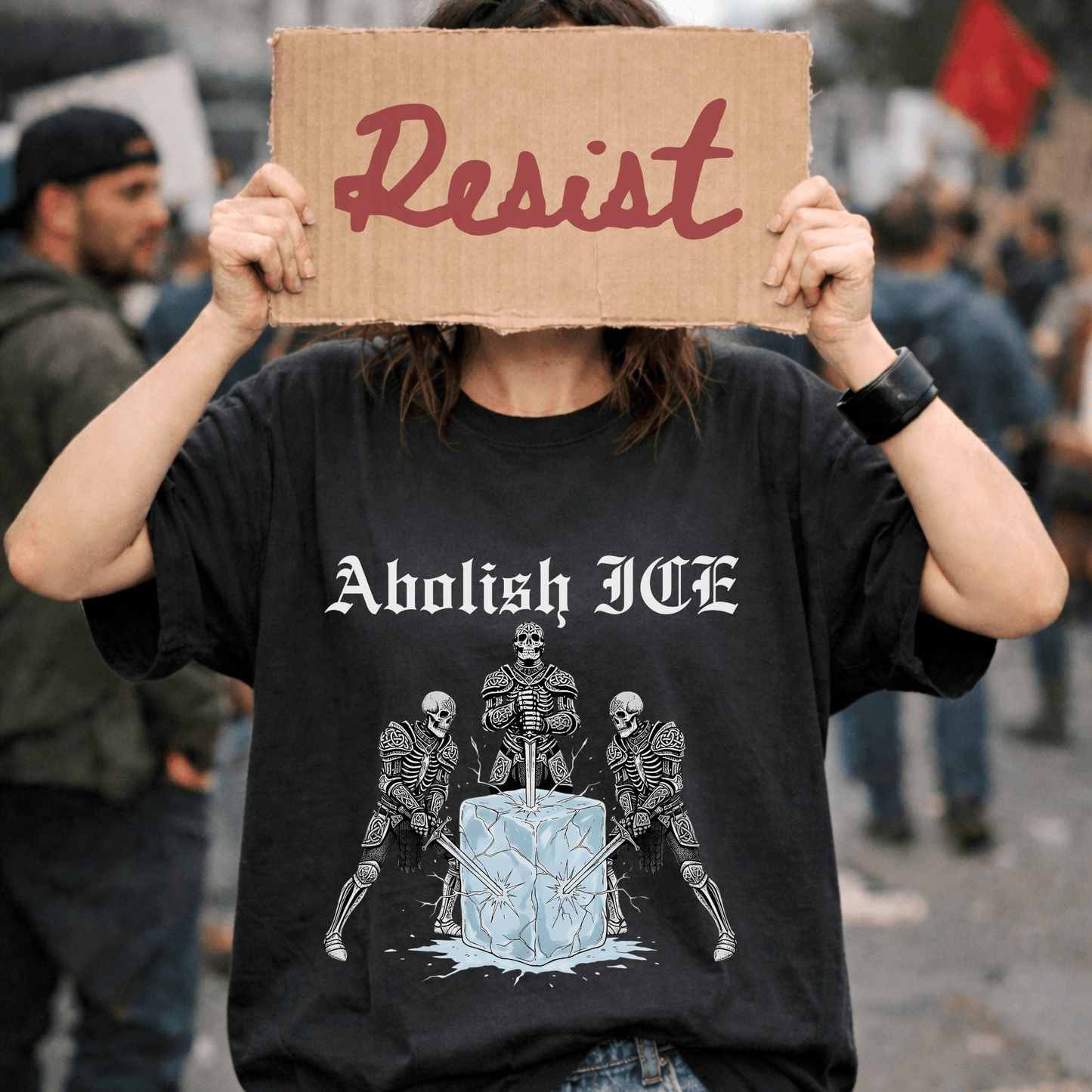 Abolish ICE Skeleton Knight Adult Graphic Tee - Starry Skies Austin