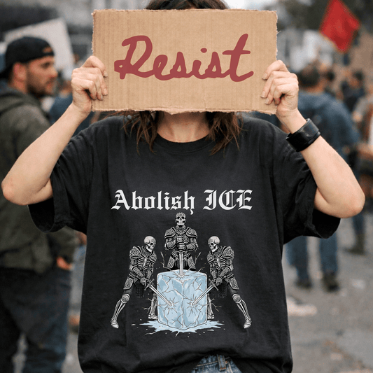 Abolish ICE Skeleton Knight Adult Graphic Tee - Starry Skies Austin