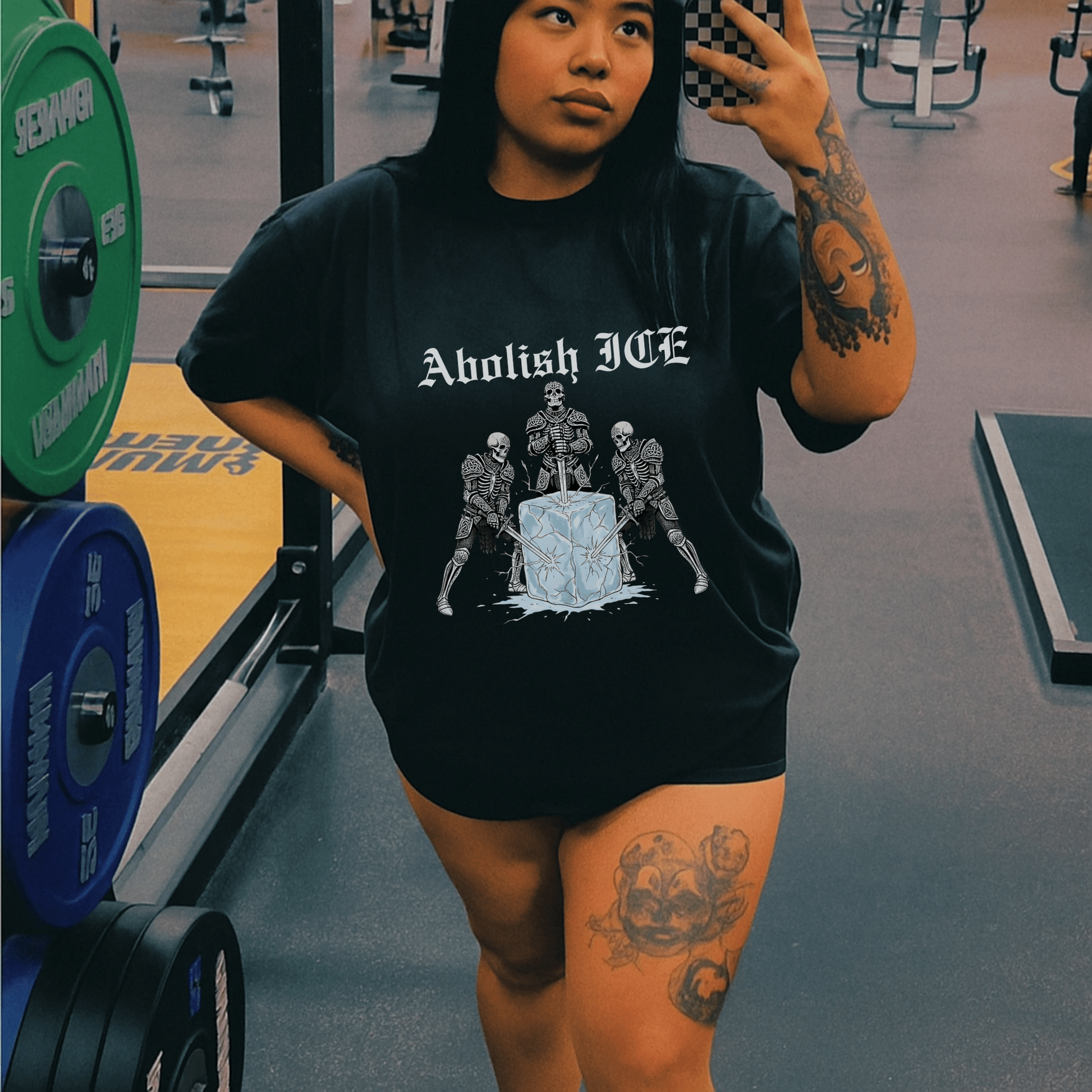Abolish ICE Skeleton Knight Adult Graphic Tee - Starry Skies Austin