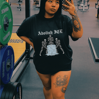 Abolish ICE Skeleton Knight Adult Graphic Tee - Starry Skies Austin