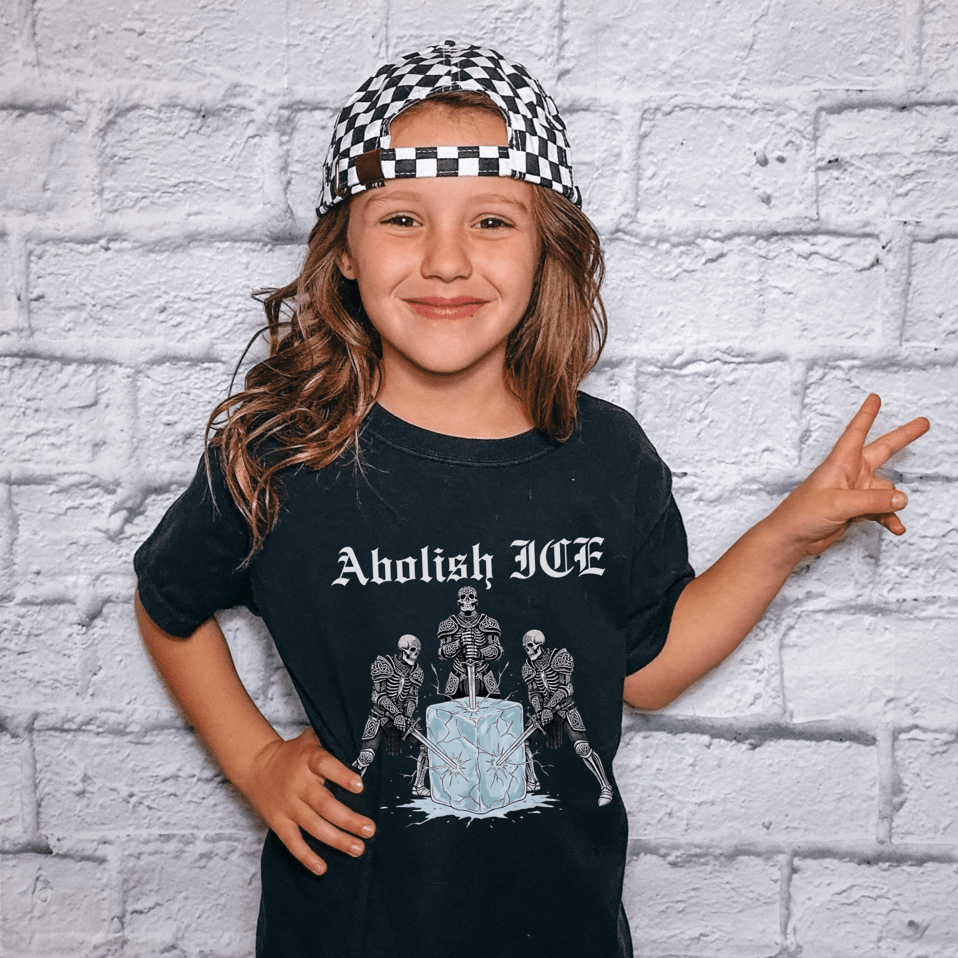 Abolish ICE Skeleton Knight Kids Graphic Tee (Adult Baby Tee) - Starry Skies Austin