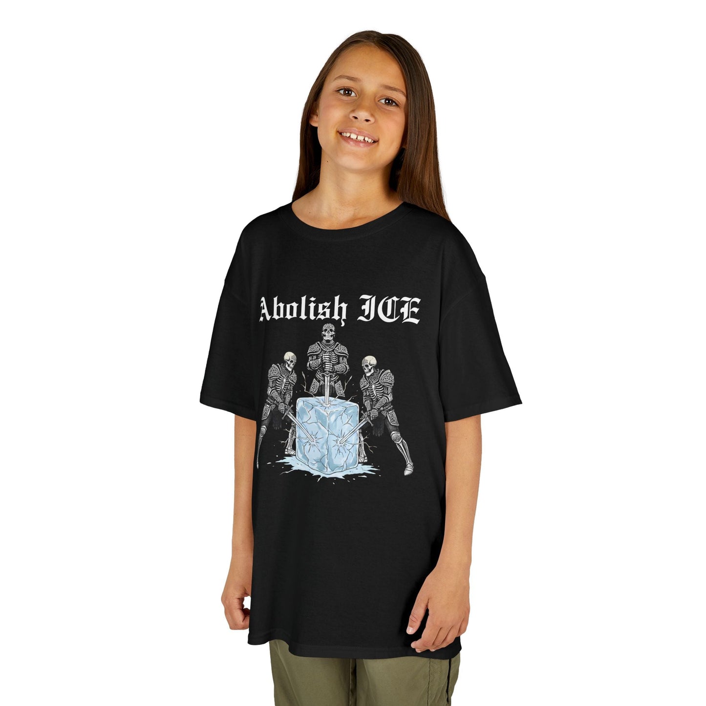 Abolish ICE Skeleton Knight Kids Graphic Tee (Adult Baby Tee) - Starry Skies Austin