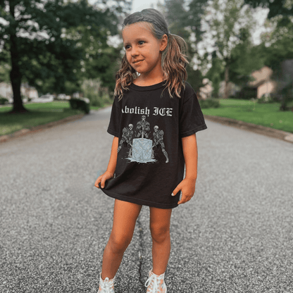 Abolish ICE Skeleton Knight Kids Graphic Tee (Adult Baby Tee) - Starry Skies Austin