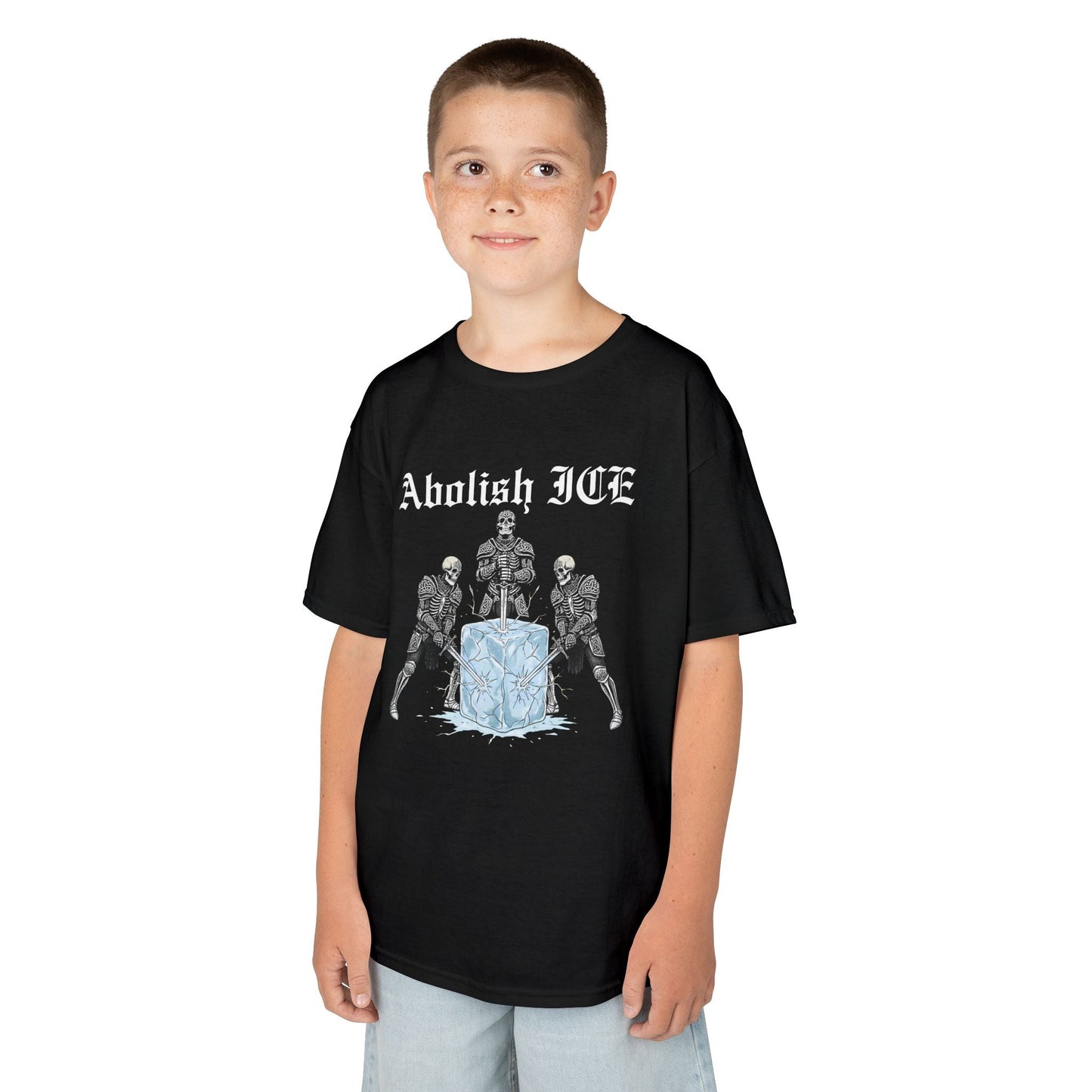 Abolish ICE Skeleton Knight Kids Graphic Tee (Adult Baby Tee) - Starry Skies Austin