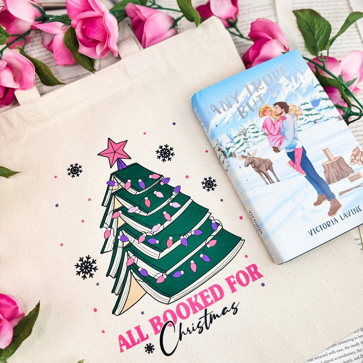 All Booked for Christmas Canvas Tote Bag - Starry Skies Austin