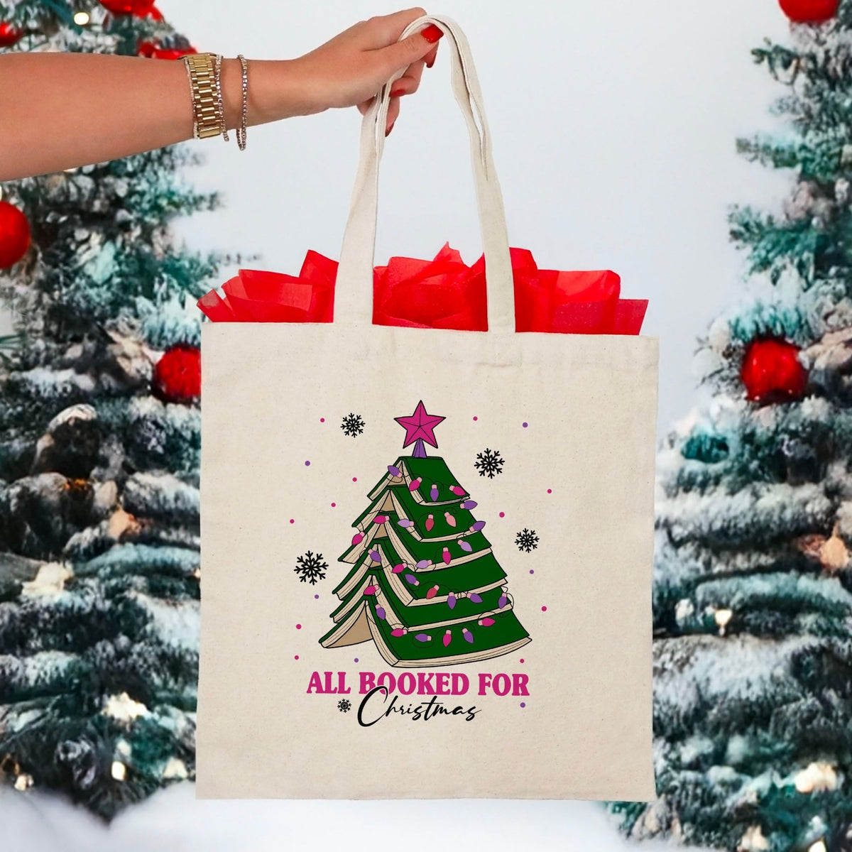 All Booked for Christmas Canvas Tote Bag - Starry Skies Austin