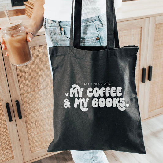All I Need Are My Coffee & My Books Canvas Tote Bag - Starry Skies Austin