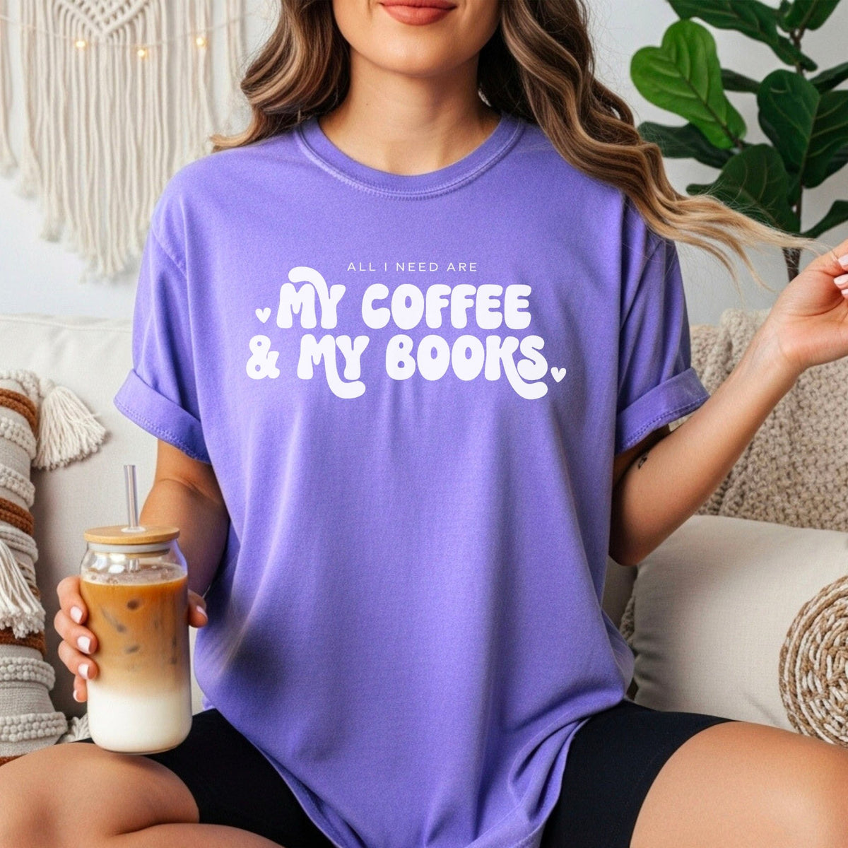 All I Need Are My Coffee & My Books Heavyweight Comfort Colors Shirt - Starry Skies Austin