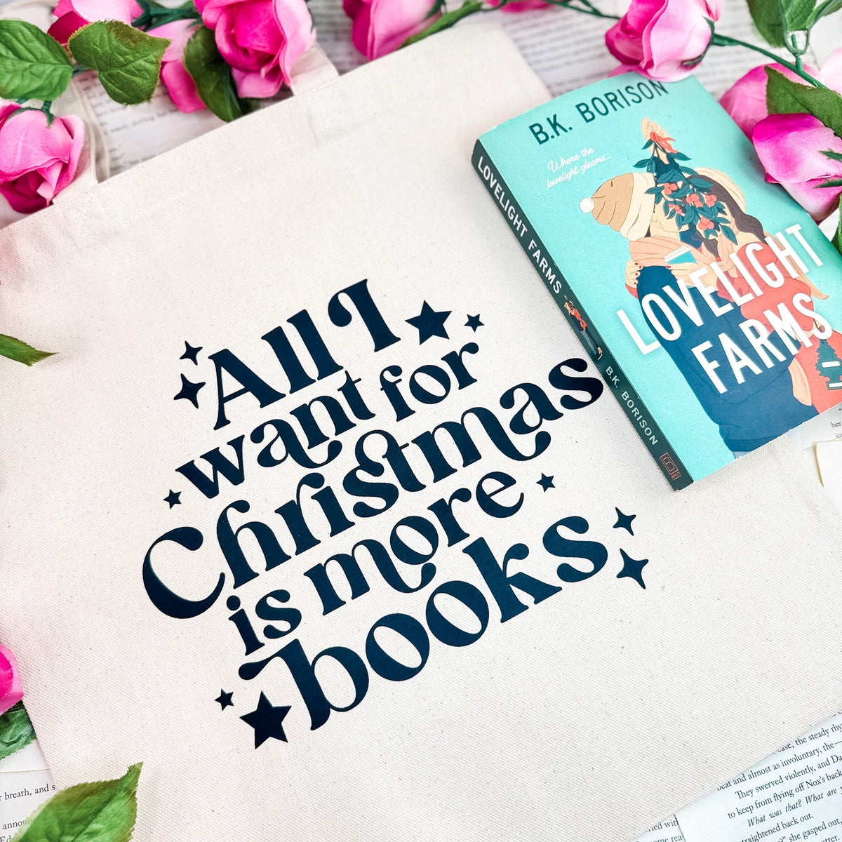 All I Want for Christmas is More Books Canvas Tote Bag - Starry Skies Austin