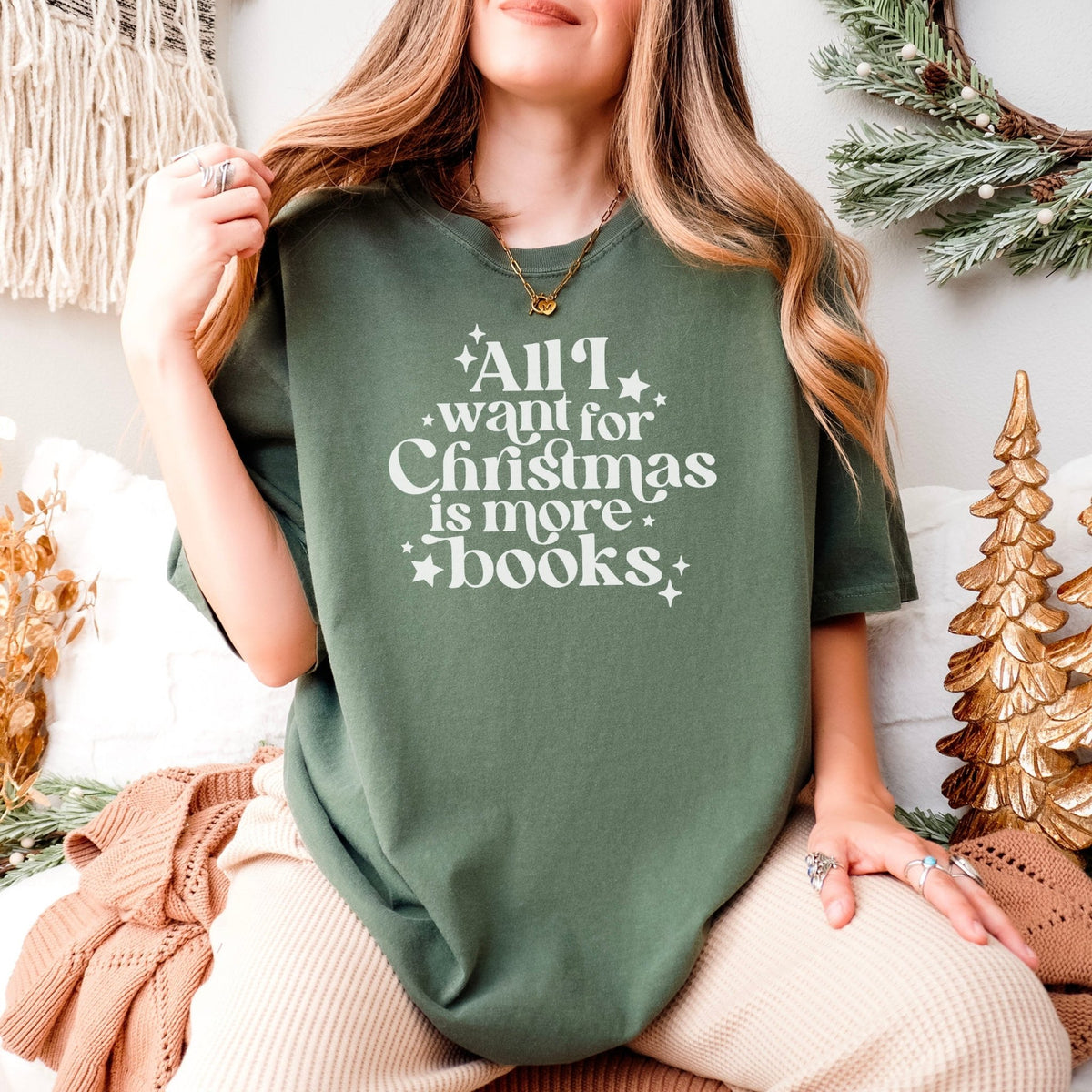 All I Want for Christmas is More Books Heavyweight Comfort Colors Shirt - Starry Skies Austin