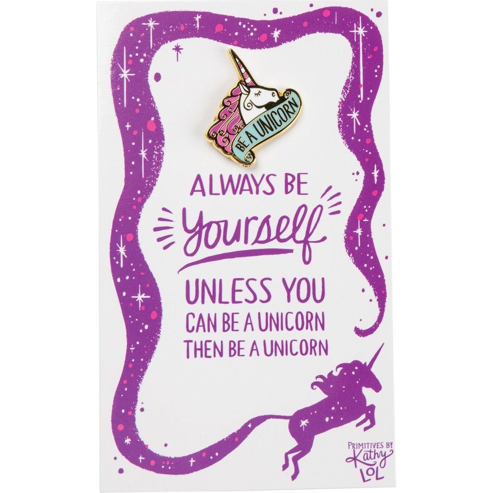 Always Be Yourself Unless You Can Be A Unicorn Enamel Pin on Gift Card - Starry Skies Austin