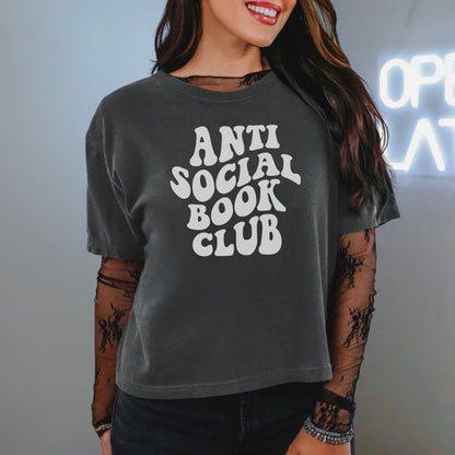 Anti Social Book Club Comfort Colors Heavyweight Boxy Cropped Shirt - Starry Skies Austin