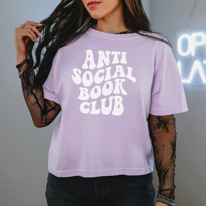Anti Social Book Club Comfort Colors Heavyweight Boxy Cropped Shirt - Starry Skies Austin