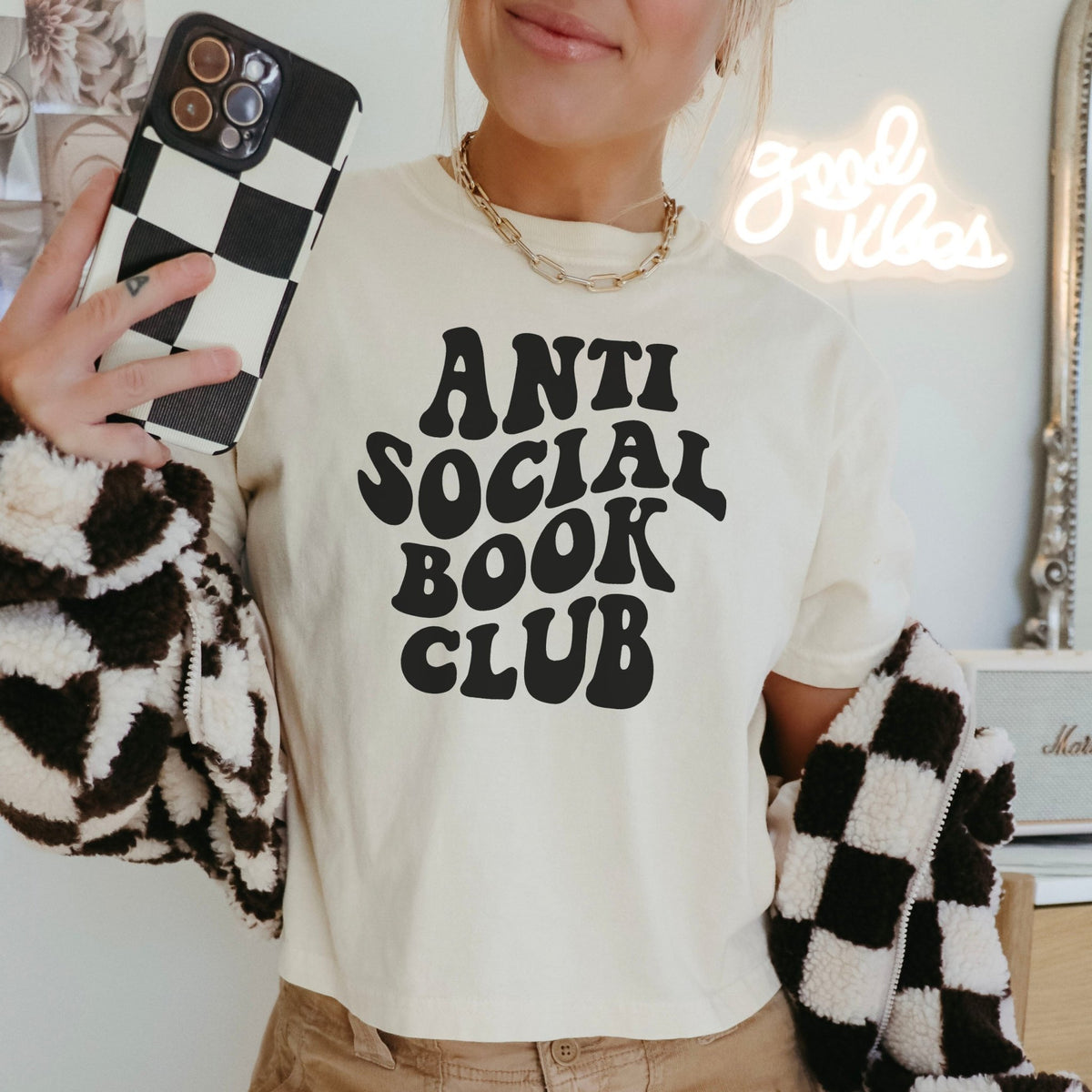 Anti Social Book Club Comfort Colors Heavyweight Boxy Cropped Shirt - Starry Skies Austin