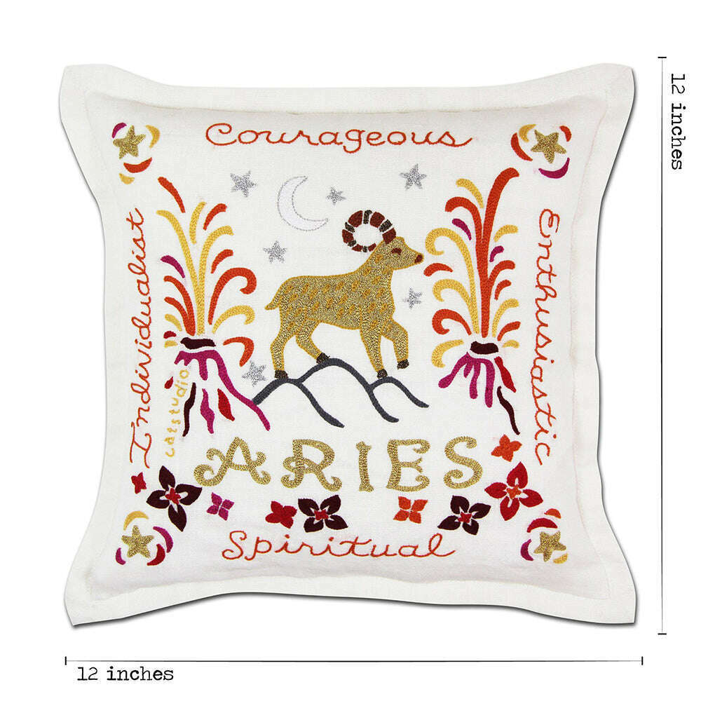 Aries Astrology Hand-Embroidered Pillow by Cat Studio - Starry Skies Austin