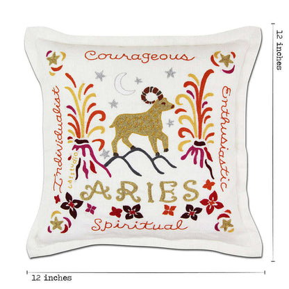 Aries Astrology Hand-Embroidered Pillow by Cat Studio - Starry Skies Austin