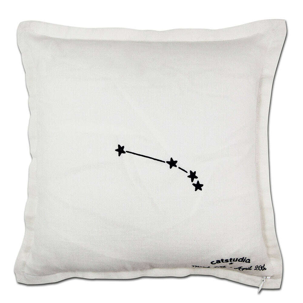 Aries Astrology Hand-Embroidered Pillow by Cat Studio - Starry Skies Austin