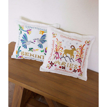 Aries Astrology Hand-Embroidered Pillow by Cat Studio - Starry Skies Austin