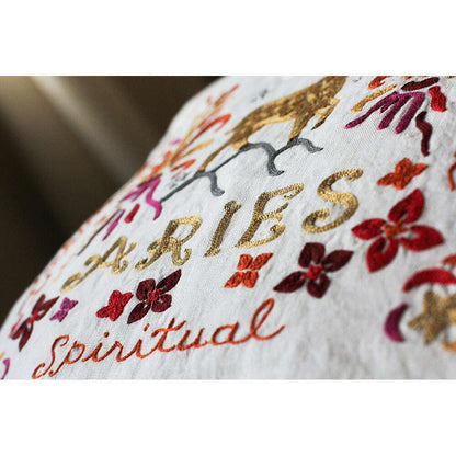 Aries Astrology Hand-Embroidered Pillow by Cat Studio - Starry Skies Austin
