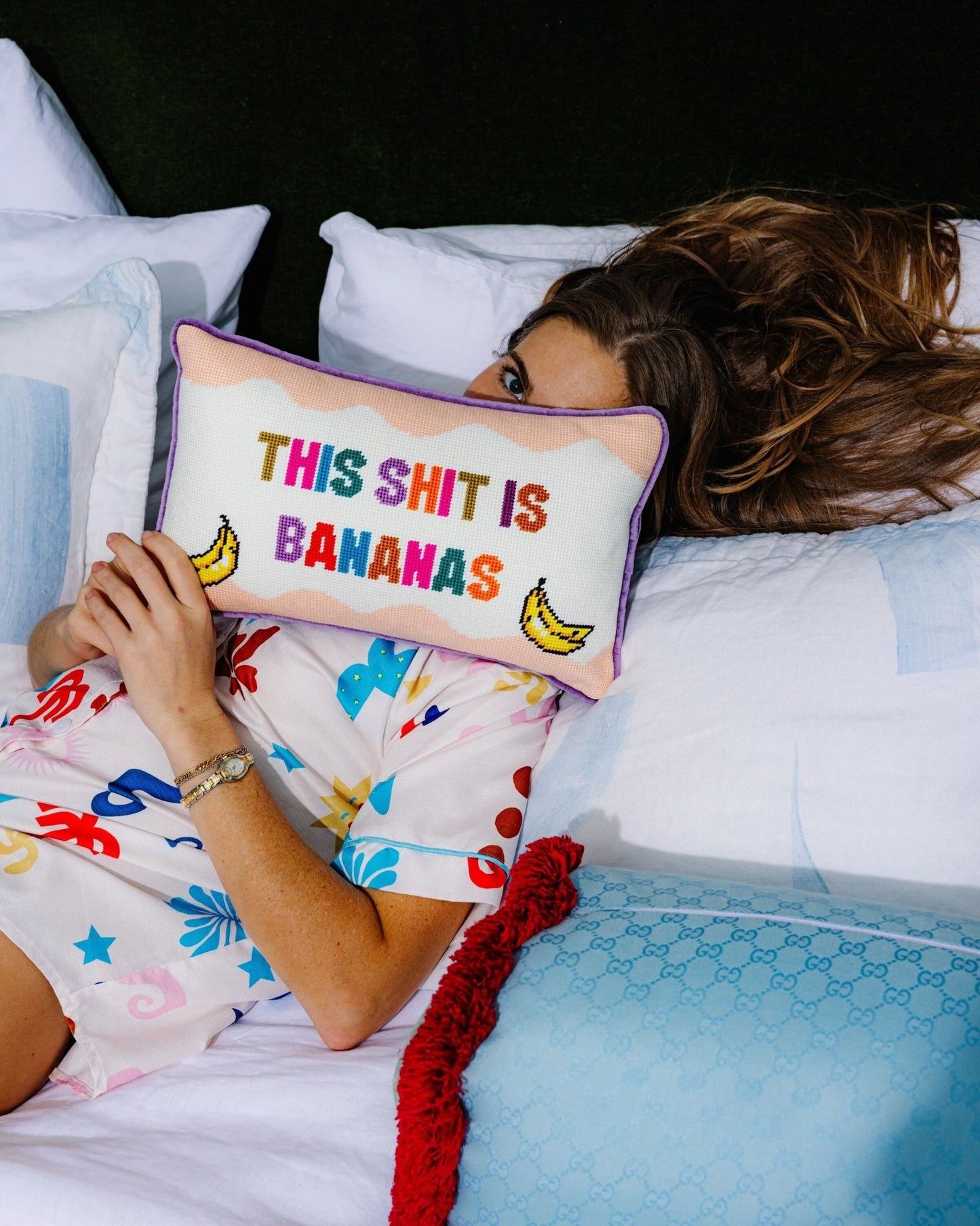 Bananas Needlepoint Pillow - Starry Skies Austin