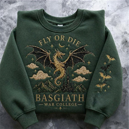 Basgiath War College Embroidered Sweatshirt, Fourth Wing Dragon Rider Crewneck, Fantasy Book Lover Gift, Bookish Dragon Sweater - Starry Skies Austin