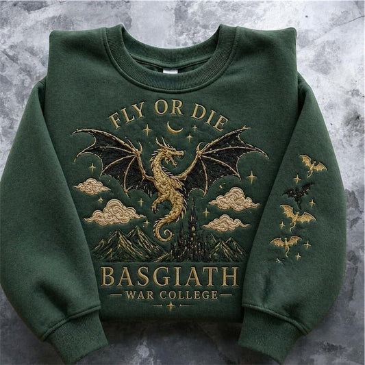 Basgiath War College Embroidered Sweatshirt, Fourth Wing Dragon Rider Crewneck, Fantasy Book Lover Gift, Bookish Dragon Sweater - Starry Skies Austin