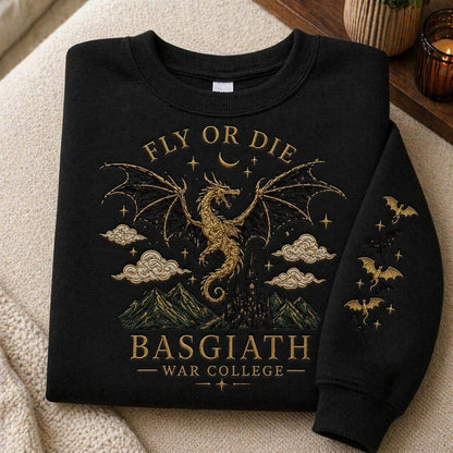 Basgiath War College Embroidered Sweatshirt, Fourth Wing Dragon Rider Crewneck, Fantasy Book Lover Gift, Bookish Dragon Sweater - Starry Skies Austin