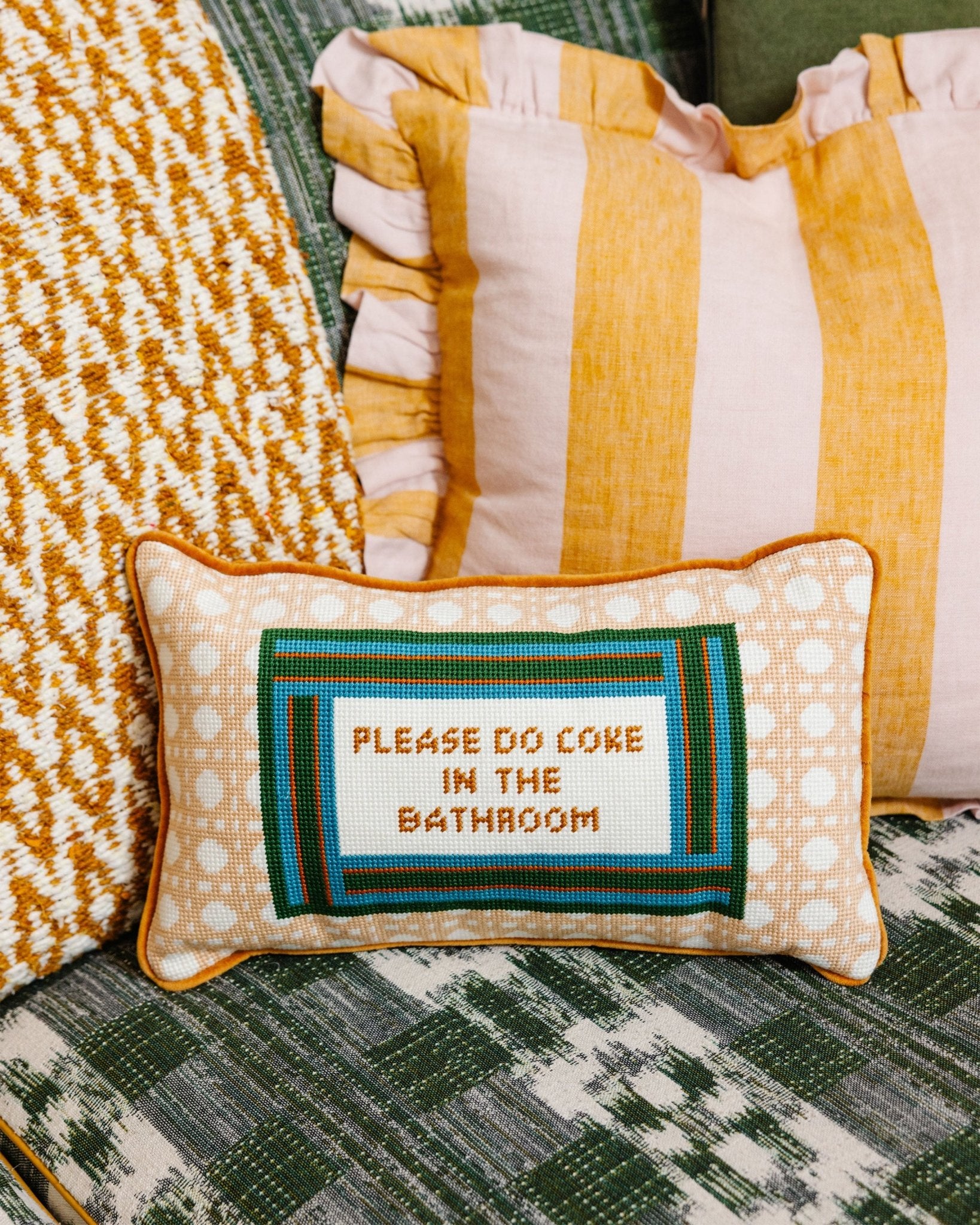 Bathroom Etiquette Needlepoint Pillow - Starry Skies Austin