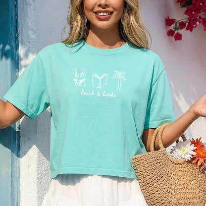 Beach & Books Heavyweight Comfort Colors Boxy Cropped Tee - Starry Skies Austin