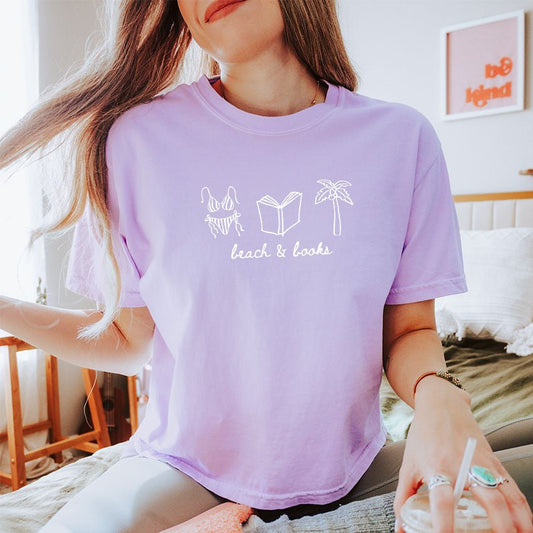 Beach & Books Heavyweight Comfort Colors Boxy Cropped Tee - Starry Skies Austin