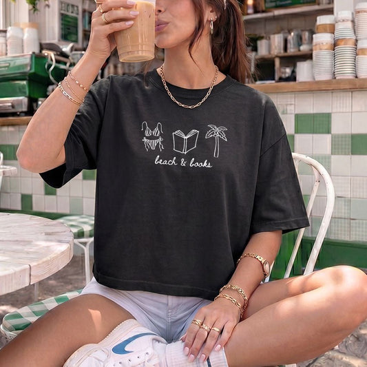 Beach & Books Heavyweight Comfort Colors Boxy Cropped Tee - Starry Skies Austin
