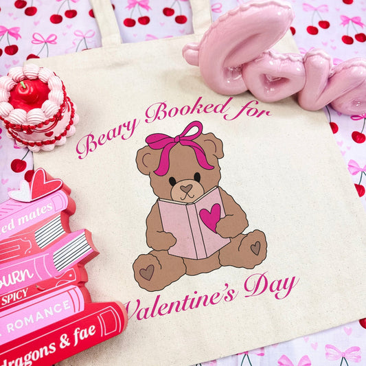 Beary Booked for Valentine’s Day Canvas Tote Bag - Starry Skies Austin