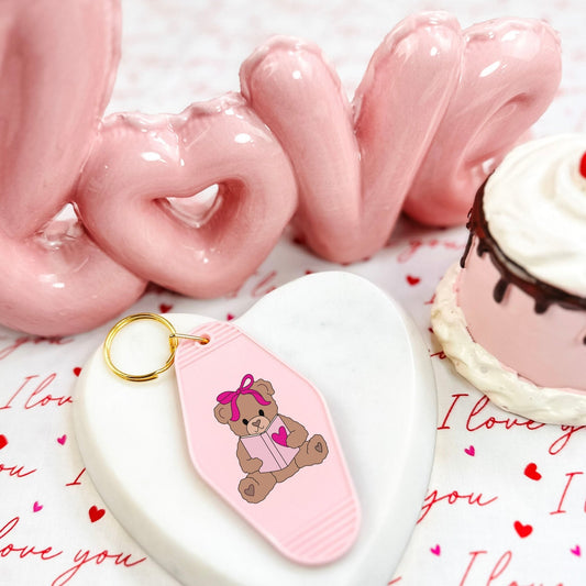 Beary Booked for Valentine’s Day Retro Motel Keychain - Starry Skies Austin