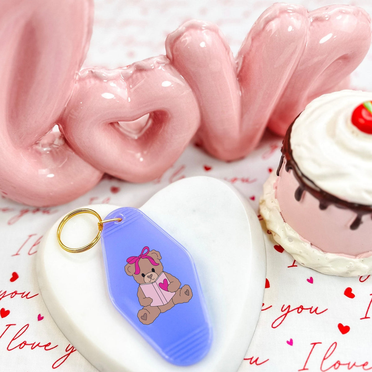 Beary Booked for Valentine’s Day Retro Motel Keychain - Starry Skies Austin