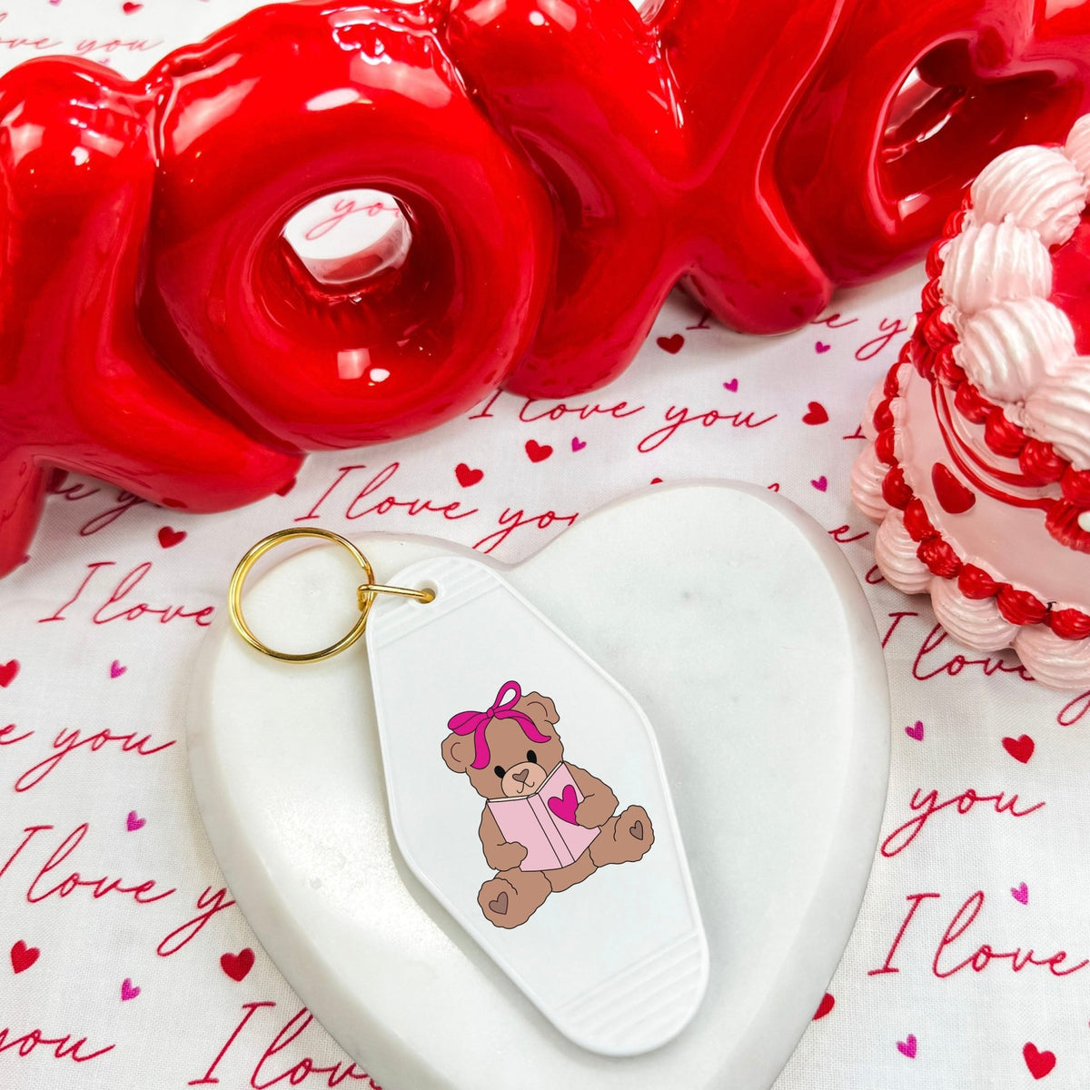 Beary Booked for Valentine’s Day Retro Motel Keychain - Starry Skies Austin
