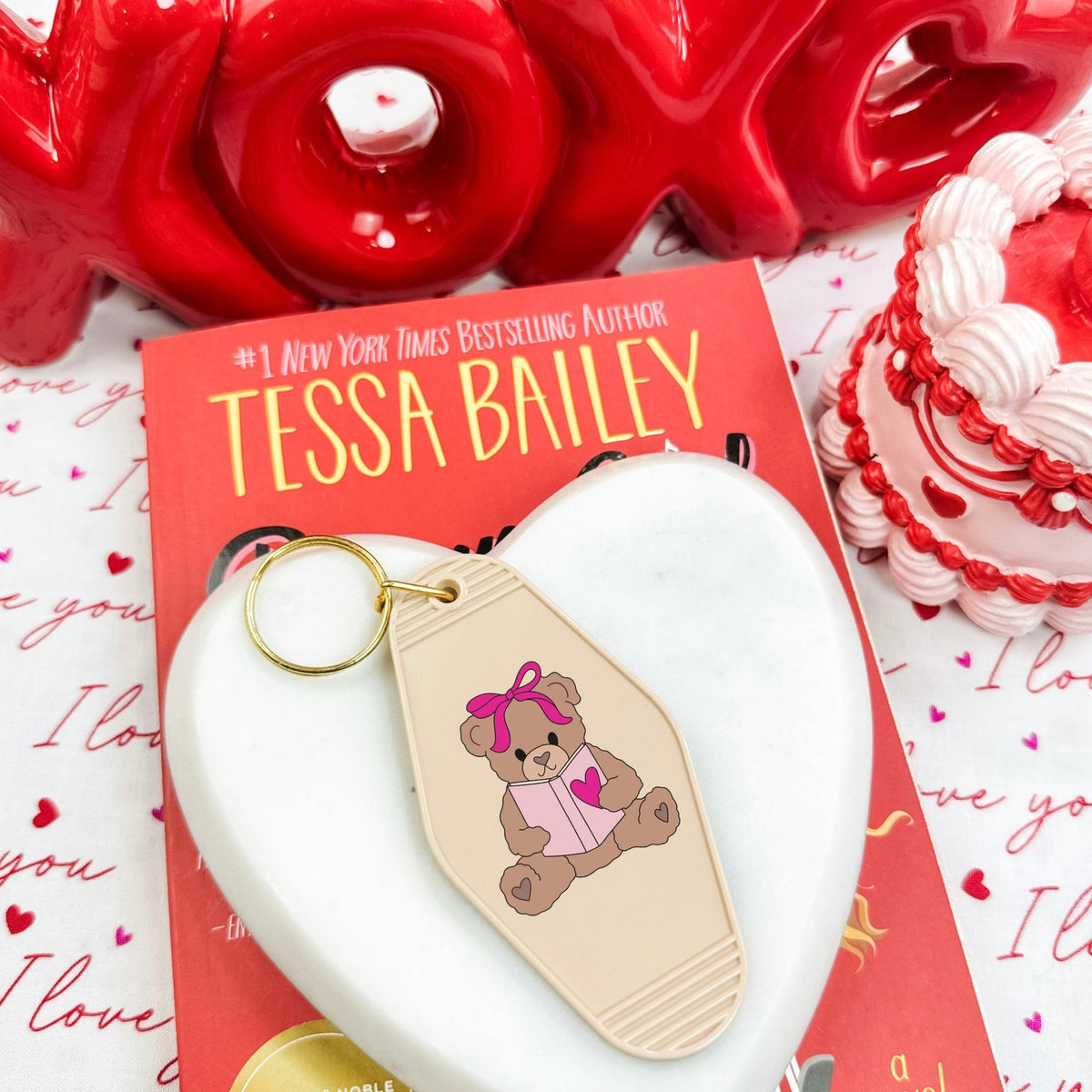 Beary Booked for Valentine’s Day Retro Motel Keychain - Starry Skies Austin