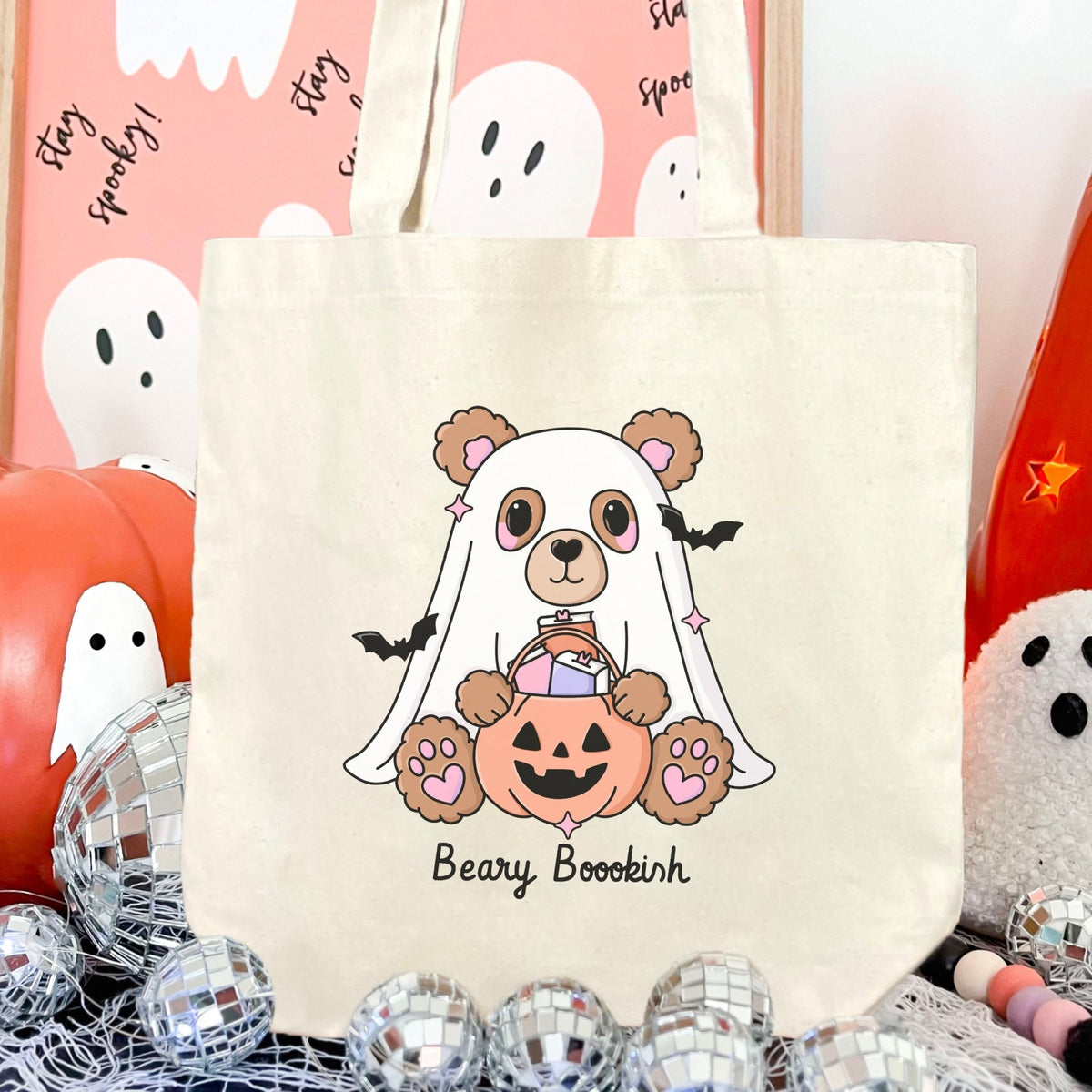Beary Bookish Canvas Tote Bag - Starry Skies Austin