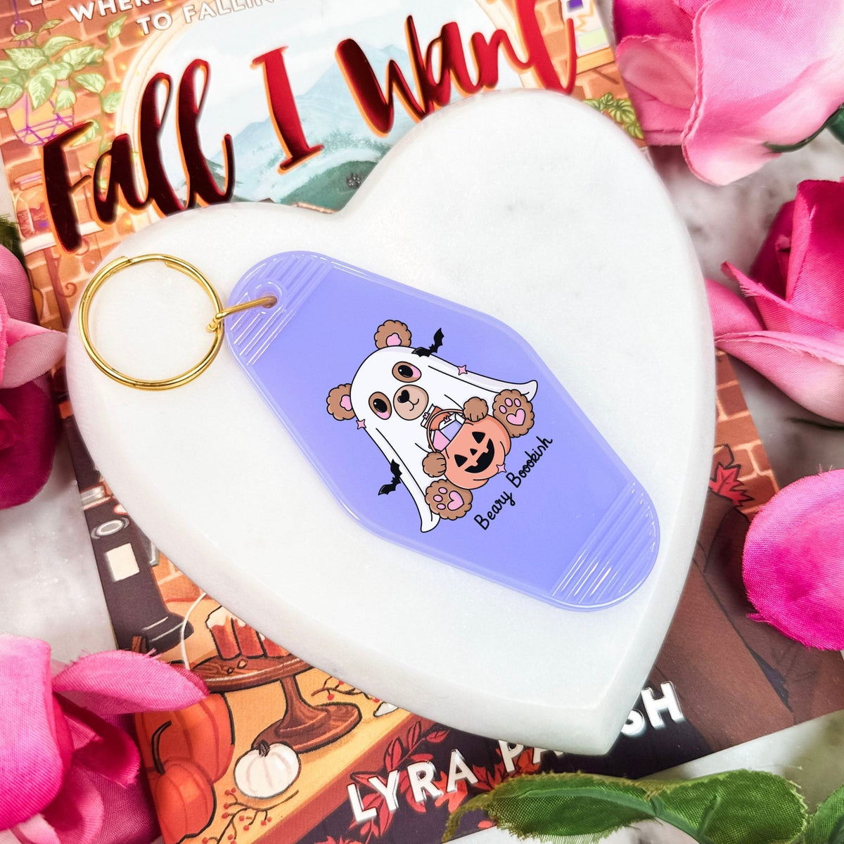 Beary Bookish Motel Keychain - Starry Skies Austin