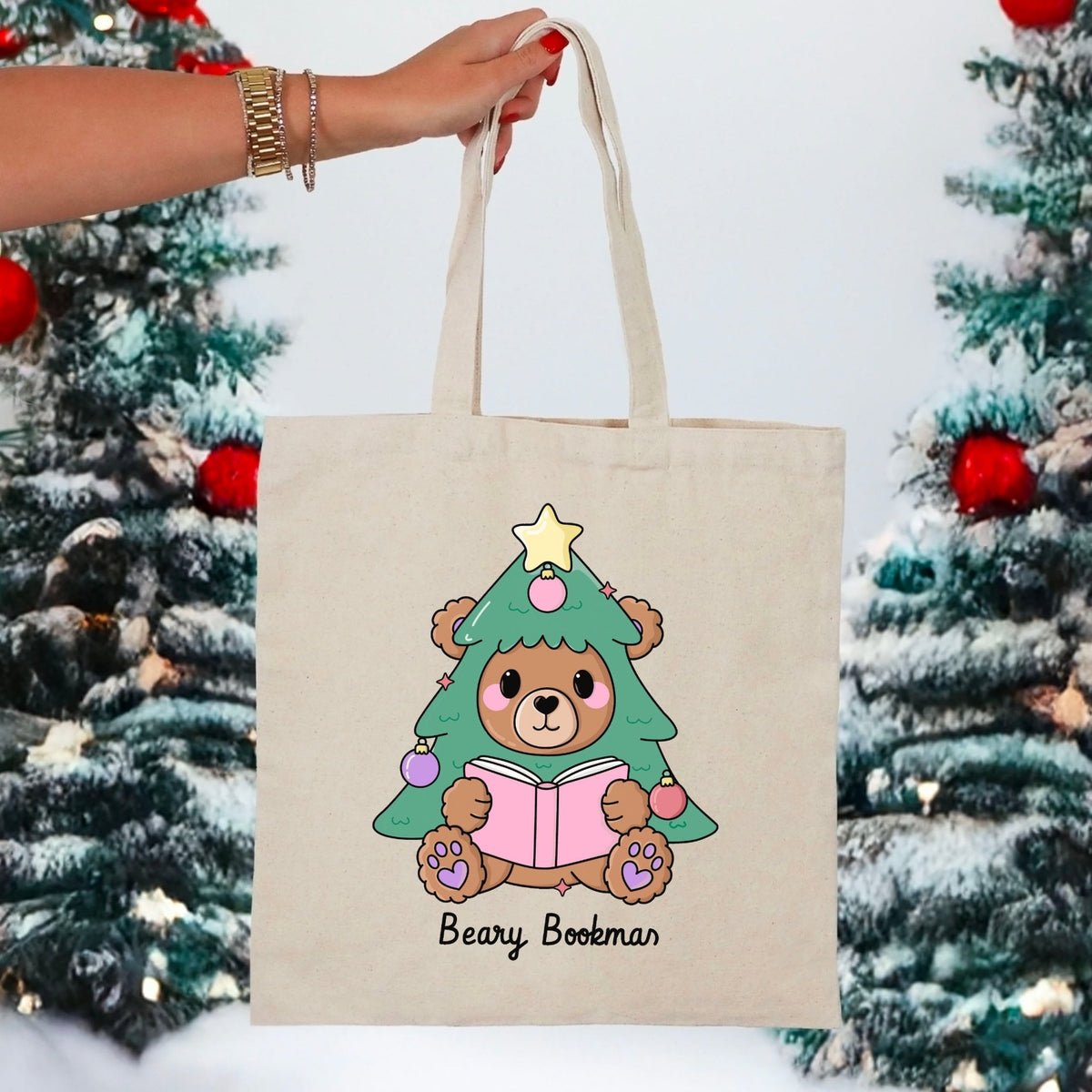 Beary Bookmas Canvas Tote Bag - Starry Skies Austin